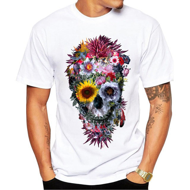 Fashionable Witch Skull Design Short Sleeve Casual Top