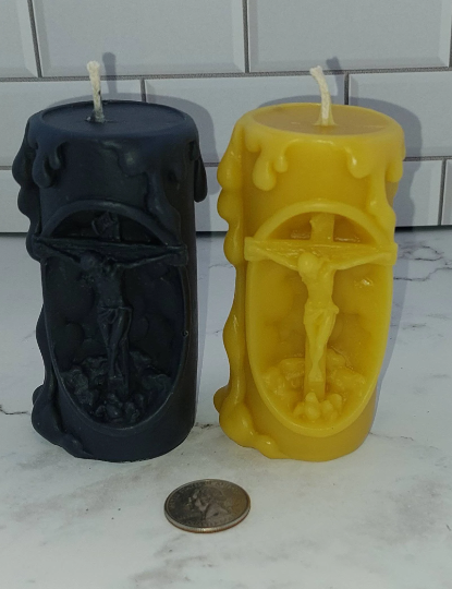 Jesus on the cross unscented beeswax candle Free Domestic shipping to the USA