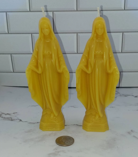 Virgin Mary unscented beeswax candle Free Domestic shipping to the USA